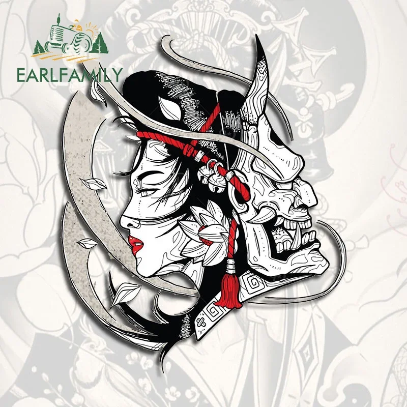 EARLFAMILY 13cm X 10.9cm For Warrior Oni Mask Samurai Geisha Car Stickers Scratch-Proof Simple Decals Bumper Surfboard Decor