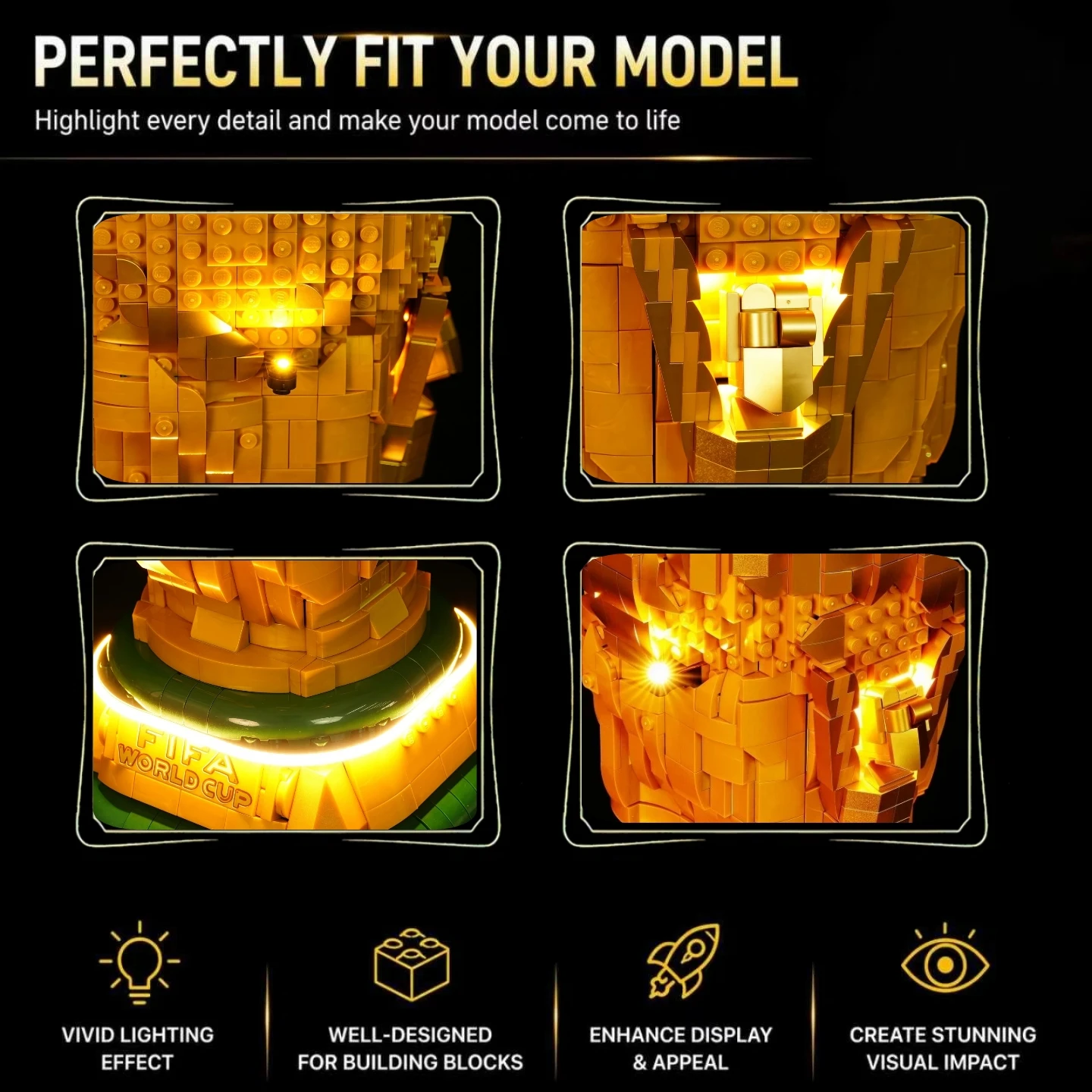 HPROSPER LED Accessory Light (No Model) For LEGO 43020 Editions FIFA World Cup Official Trophy Easy Install Hidden Wiring view 3