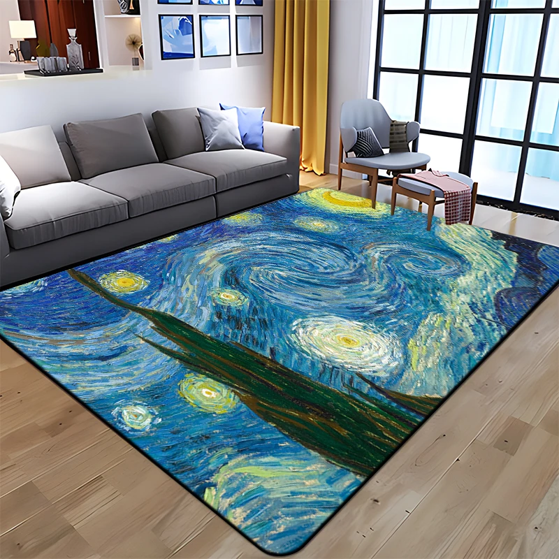 Famous Art Printed Oil Painting Carpet for Living Room Rugs Camping Stranger Things Picnic Mats Anti-Slip E-sports Rug Yoga Mat