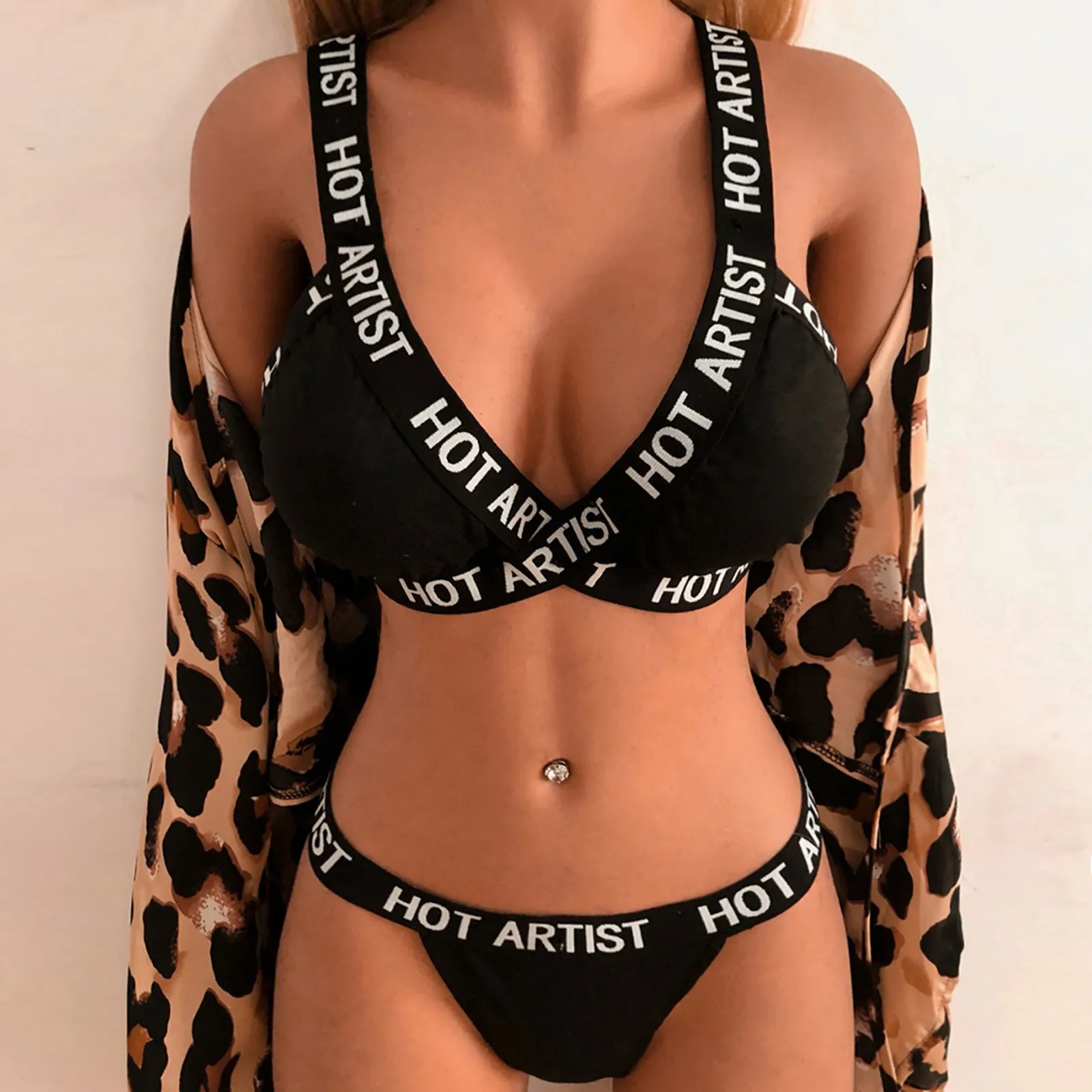 

Women's Letters Print 2 Piece Sexy Lingerie Set Pajamas Night Bra Panty Set Bikini Backless Pajamas Exotic Set Erotic Clothes