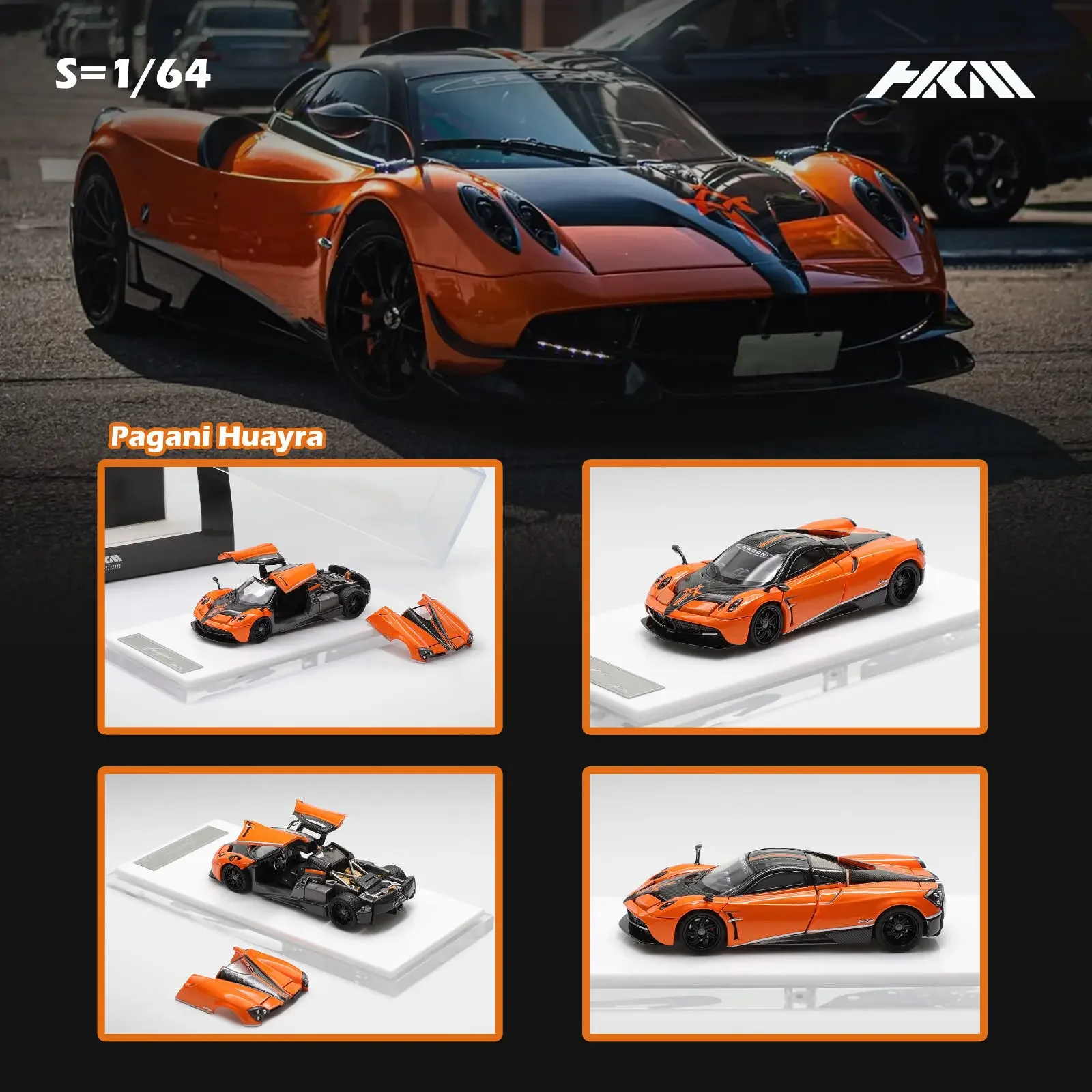 Prevendita HKM Nuovo Huayra 1:64 Coupé Full Open Door Diecast Diorama Collezione di modelli di auto Giocattoli in miniatura