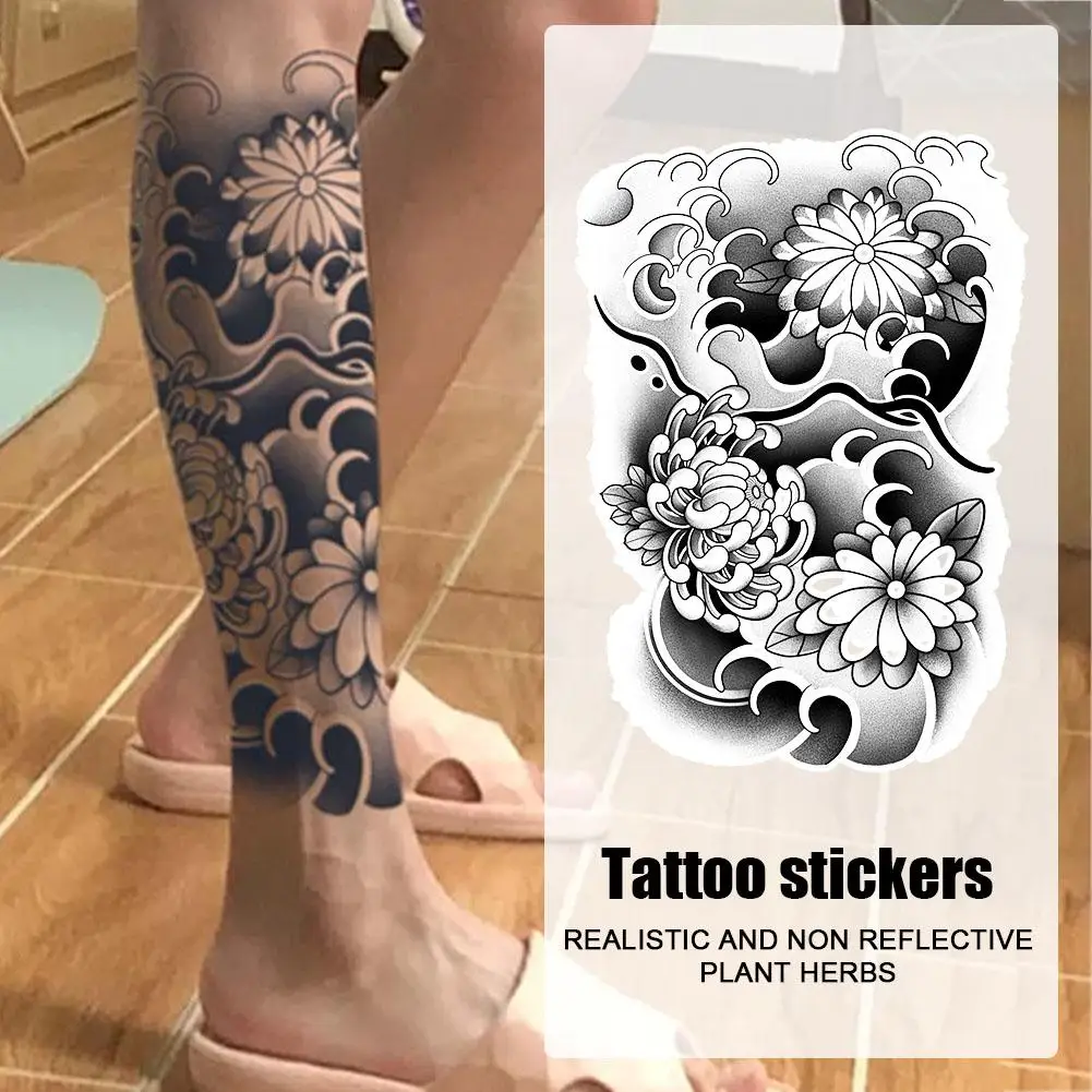 Flor de media manga de estilo japonés, tatuaje temporal duradero resistente al agua, tatuaje semipermanente, semanas, falso realista 1-2 W7E1