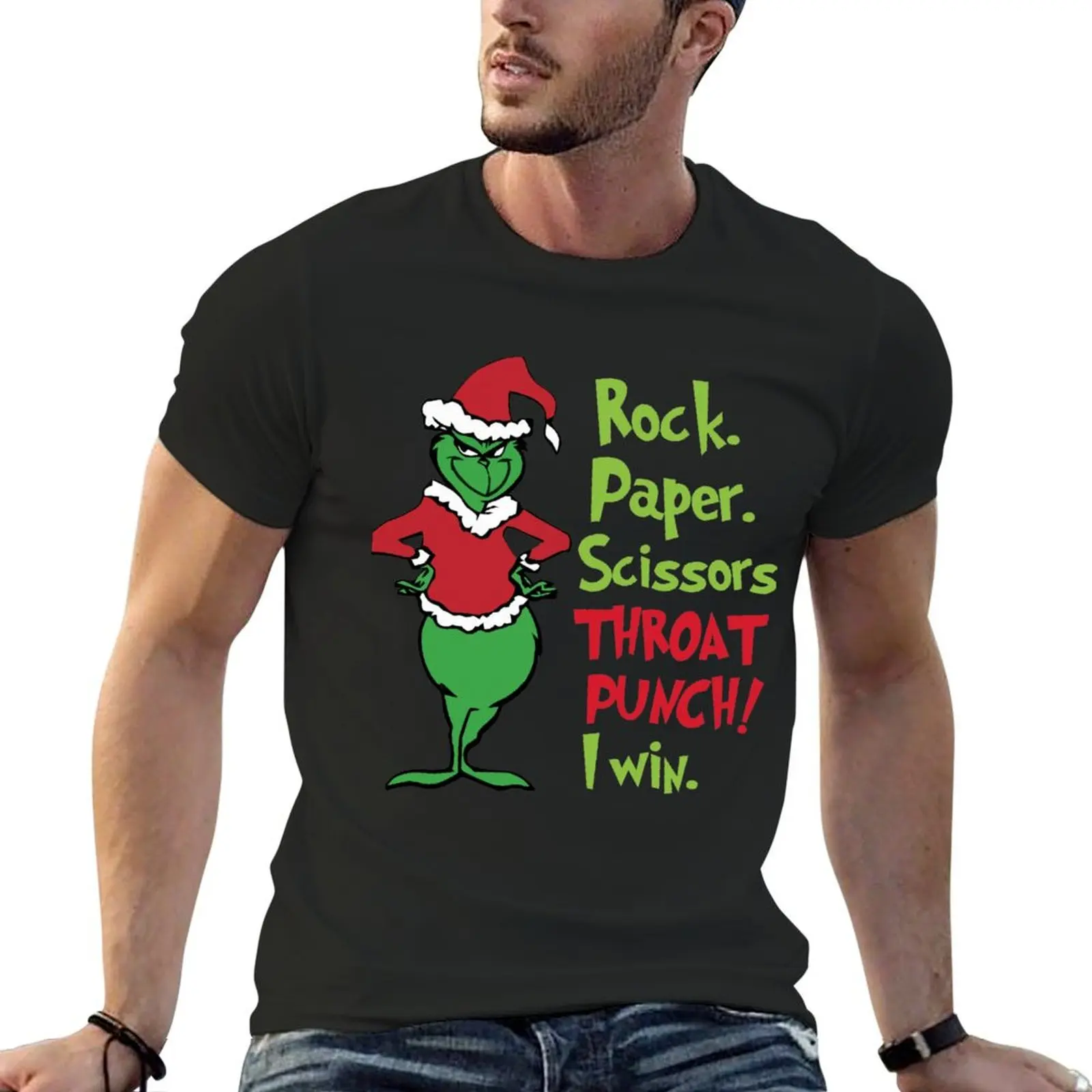 Rock paper scissors throat punch I win T-shirt blanks tees summer tops men t shirts