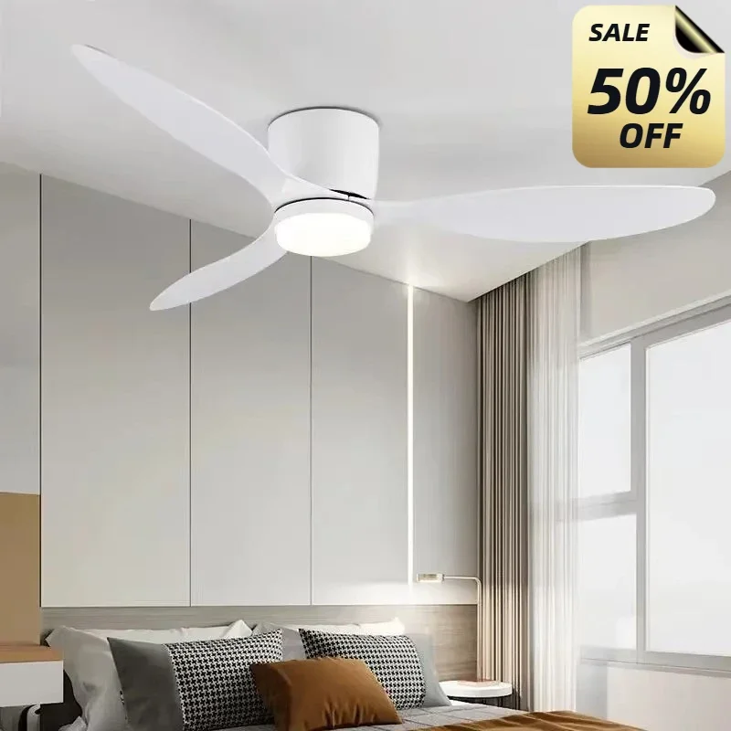 

2025 Low Floor Ceiling Fan with Led Light Remote Control Cooling Fans Lamp Design Ceiling Lamp Fan White Wood Color FAN Blades