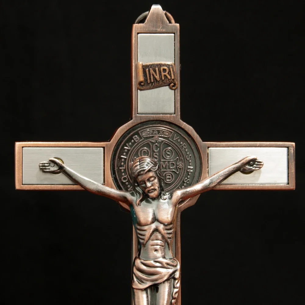 HTISOK Katholische Kirche Jesus-Statue Kreuz Wanddekoration Heimdekoration Legierungsmaterial Handgehaltenes Gebetskreuz – Detail 4
