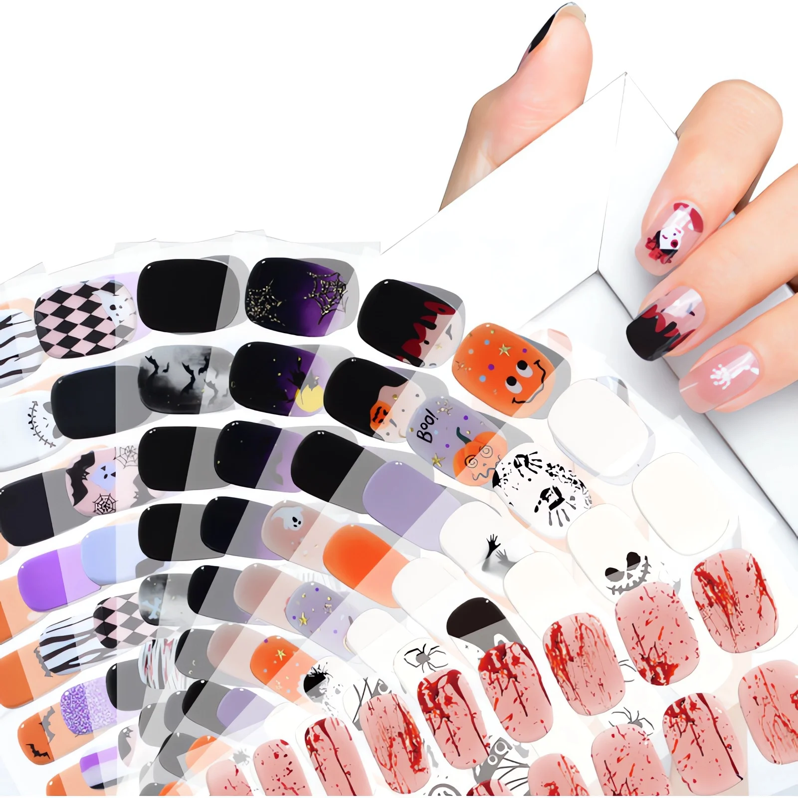 DIY Halloween Gel Nail Stickers - Solid Color, Waterproof, Long Lasting, Full Cover Nail Strips, UV Lamp Required