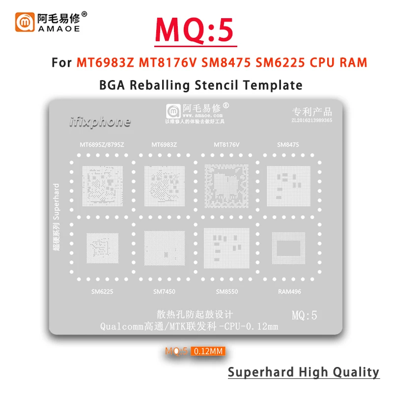 Szablon Amaoe MQ4 BGA Reballing Template Stencil For SM8350 SM8450 SM7315 SM7325 MT6833V MT6799W MT6877V RAM CPU IC Chip Tin Plant Net — zdjęcie 3
