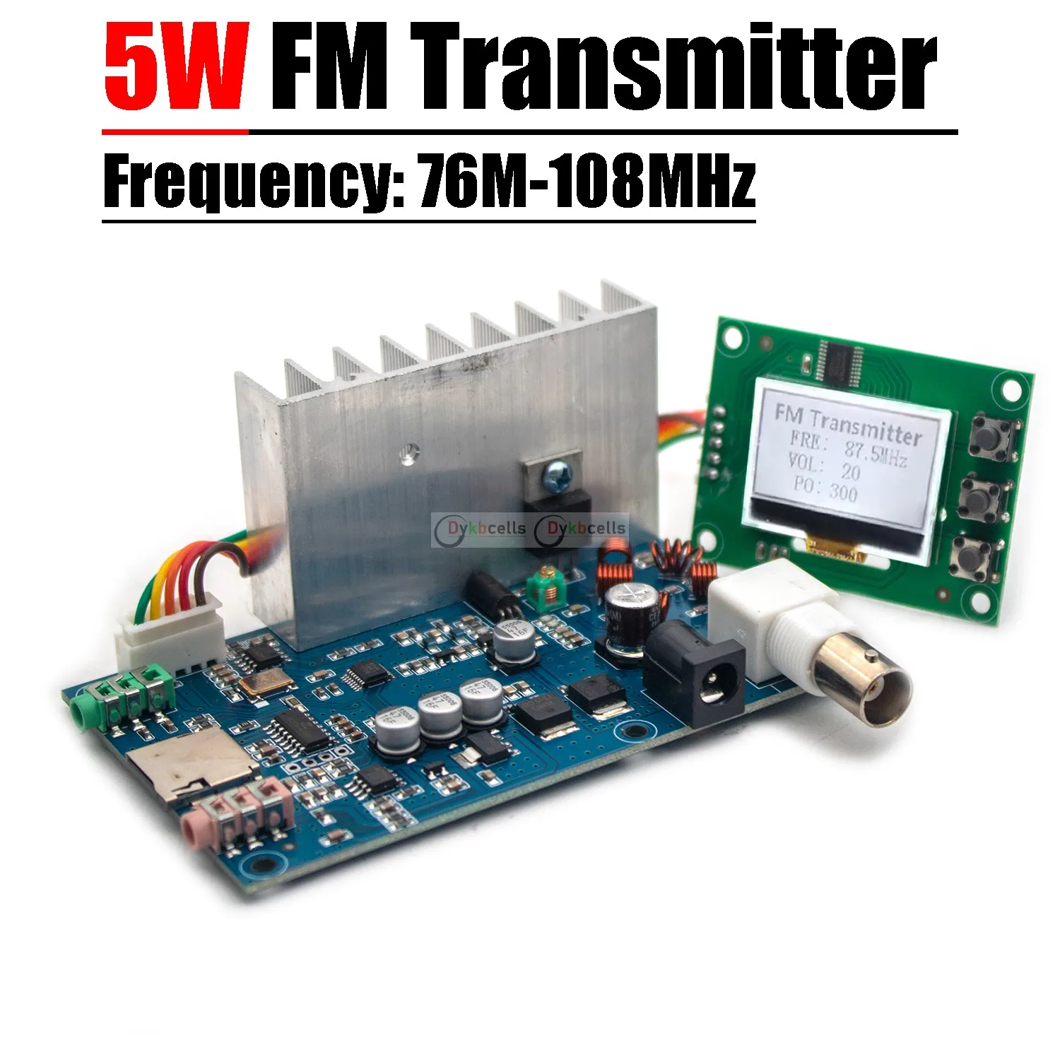 12V 5W FM Transmitter PLL Stereo Audio FM Broadcast 76-108MHz Digital LCD Display Frequency Radio Station Receiver HAM Amplifier