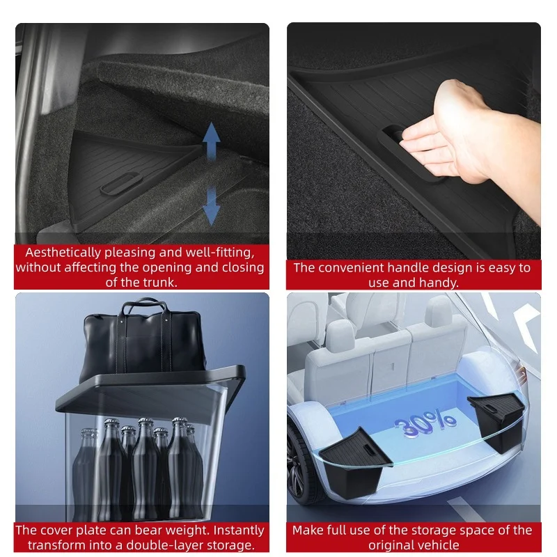 HX Car Trunk Side Storage Box For Tesla Model Y juniper 2025-2026 Flocking TPE Cover Mat Partition Board Stowing Space 2