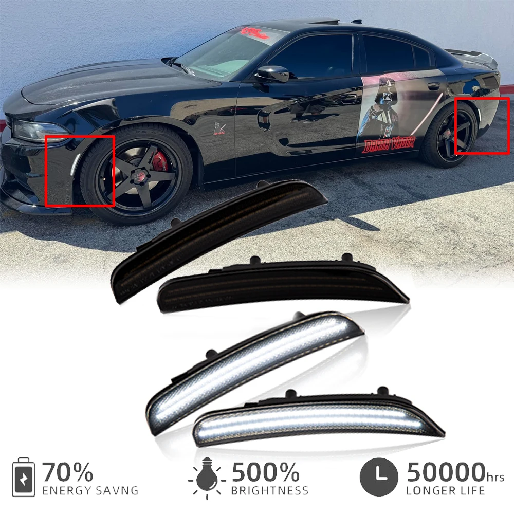 

4Pcs Front Rear LED Side Marker Turn Signal Light Free Error For Dodge Charger 2015-2023 OEM#68214405AA White Warning Lamp