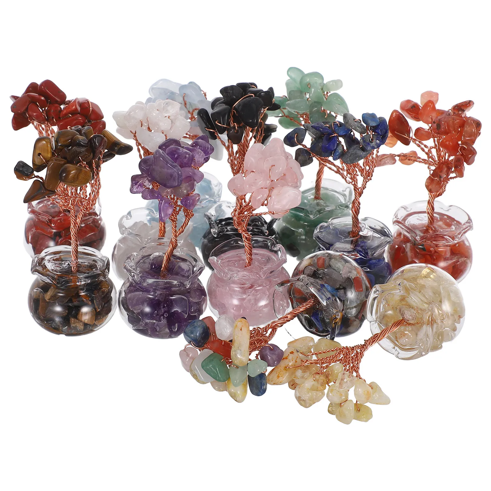 

Набор из 12 миниатюрных хрустальных денежных деревьев в стиле фэншуй, украшение для рабочего стола, талисман на удачу по фэншуй