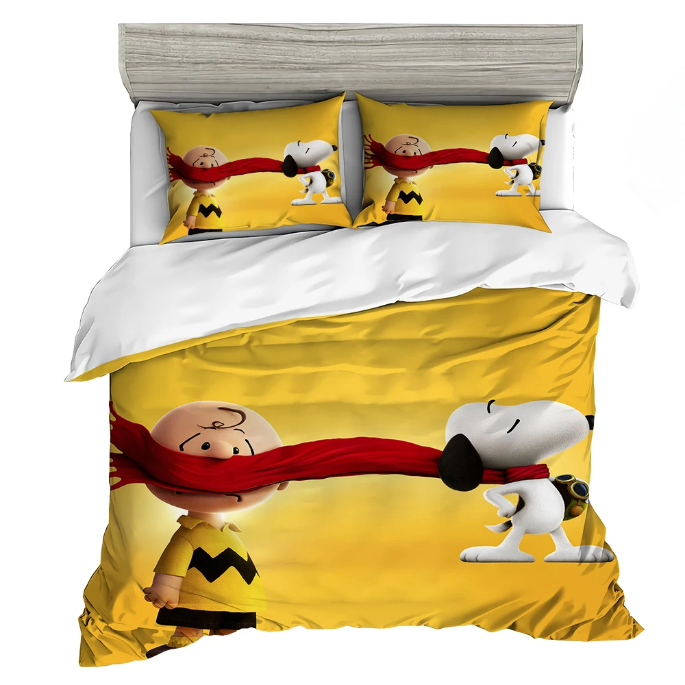 Snoopy Dog Bedding Set,Charlie Brown Boy Duvet Cover 3D Print Quilt Cover Pillowcase king Queen Size Boys Adult Birthday Gift