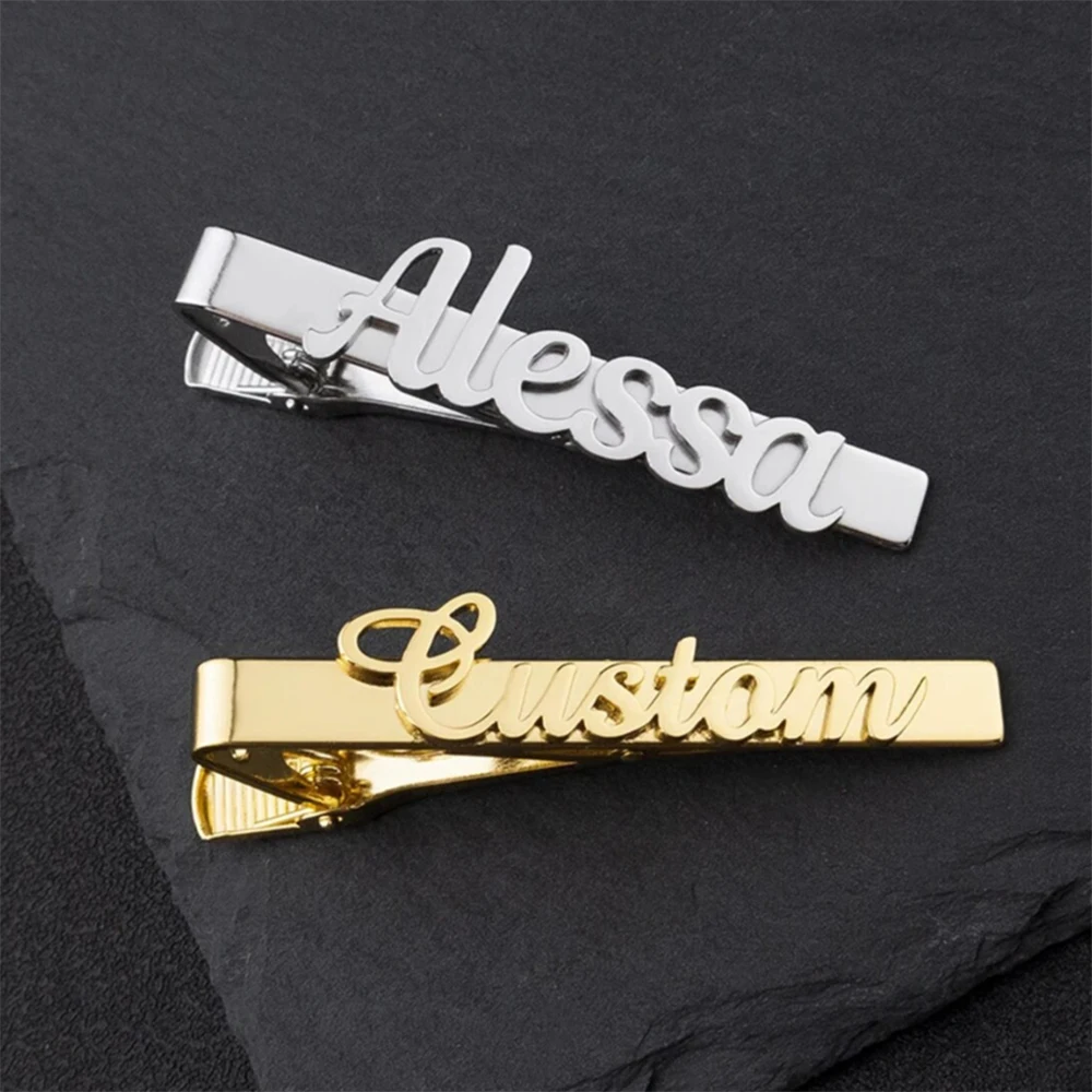 Personalized Men's Stainless Steel Customized Name Tie Clip Groom Wedding Tie Clip Accessories Best Man Jewelry Gift Box Gift