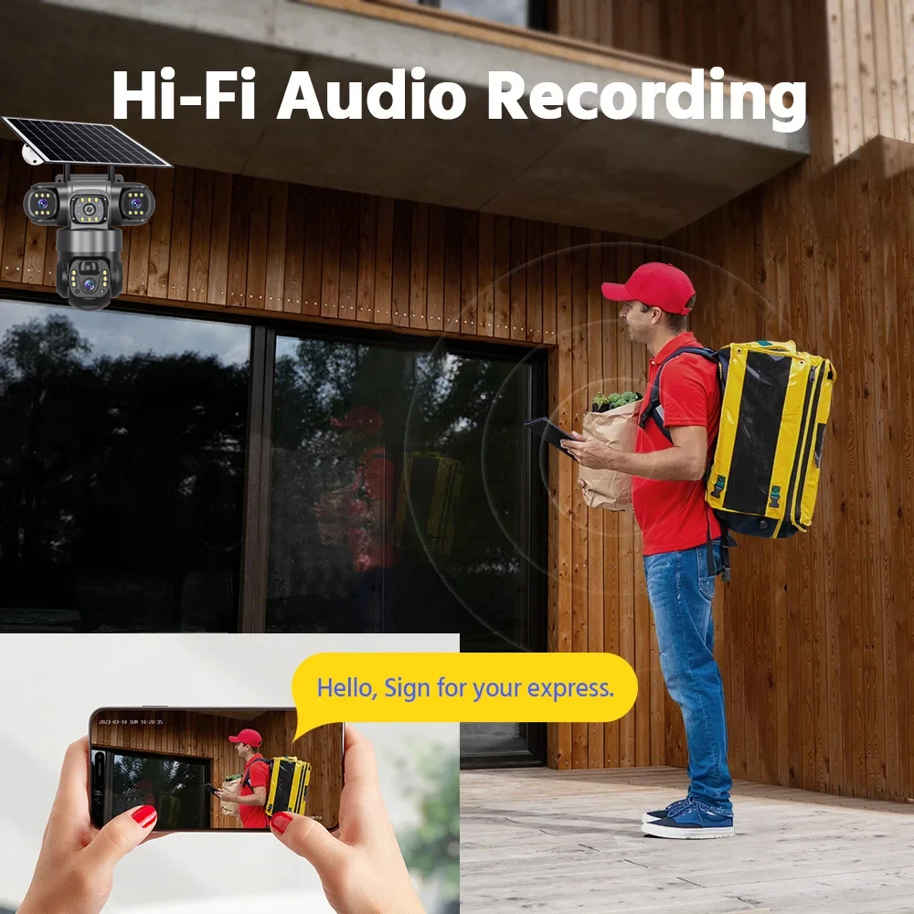 Telecamera wireless ad energia solare Video HD da 12 MP Rilevazione movimento PIR Visione notturna Design resistente alle intemperie App V380 Telecamere di sicurezza Wifi