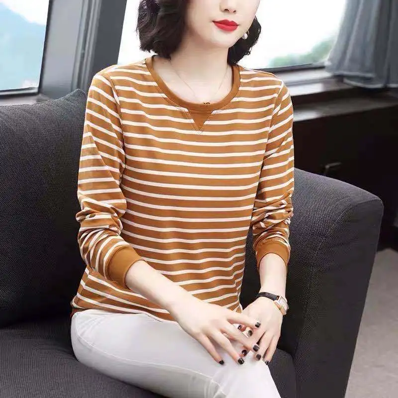 Fashion O-Neck Printing Loose Striped T-Shirt Women\'s Clothing 2022 Autumn New Casual Pullovers Tops Korean Oversized T-shirt