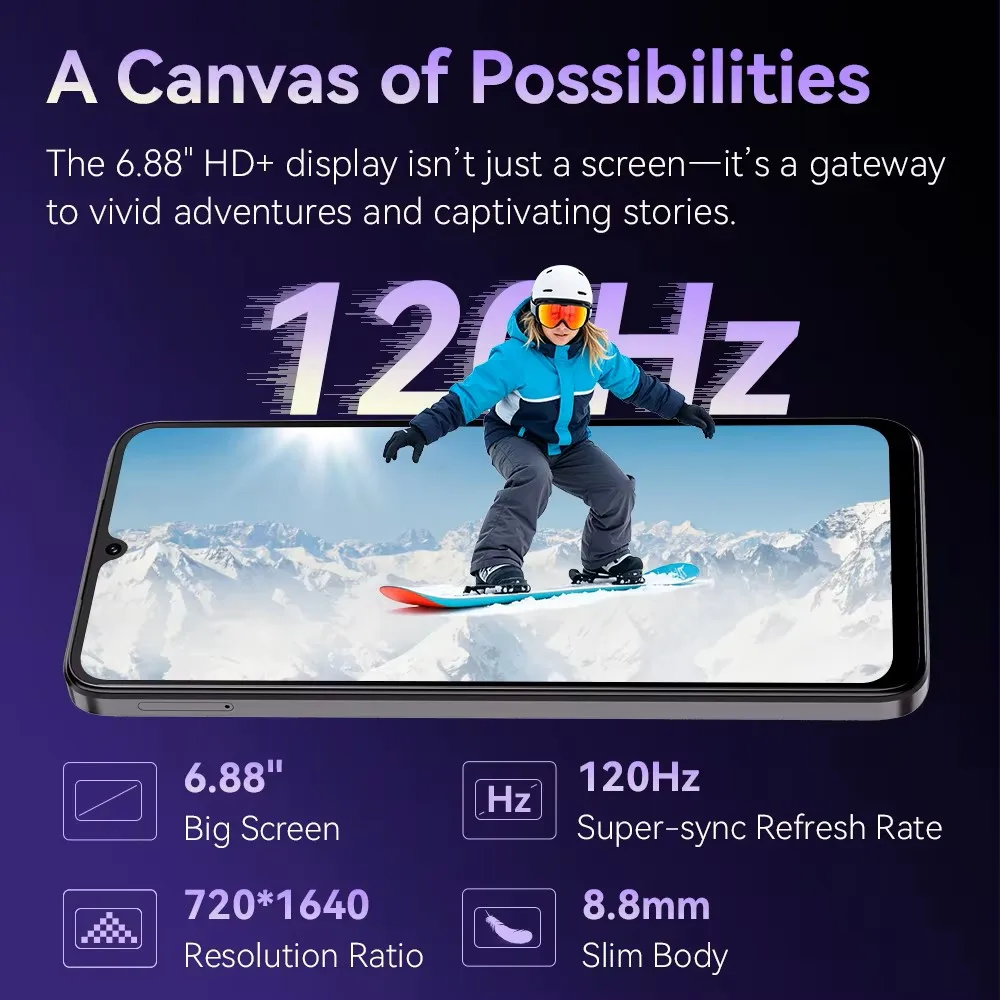 Cubot A40 هاتف ذكي Android 15 12 GB(4 + 8 )+ 256 GB 6,88'' 120Hz 5100 mAh NFC/GPS التعرف على الوجه 4G Telephone Portable IPS