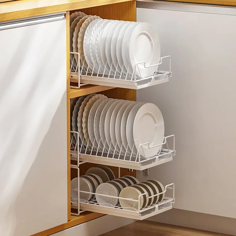 No Installation Dish Storage Rack Cabinet Pull Out Dish Storage Shelf Pullout Drawer Organizer for Kitchen Accessories Christmas