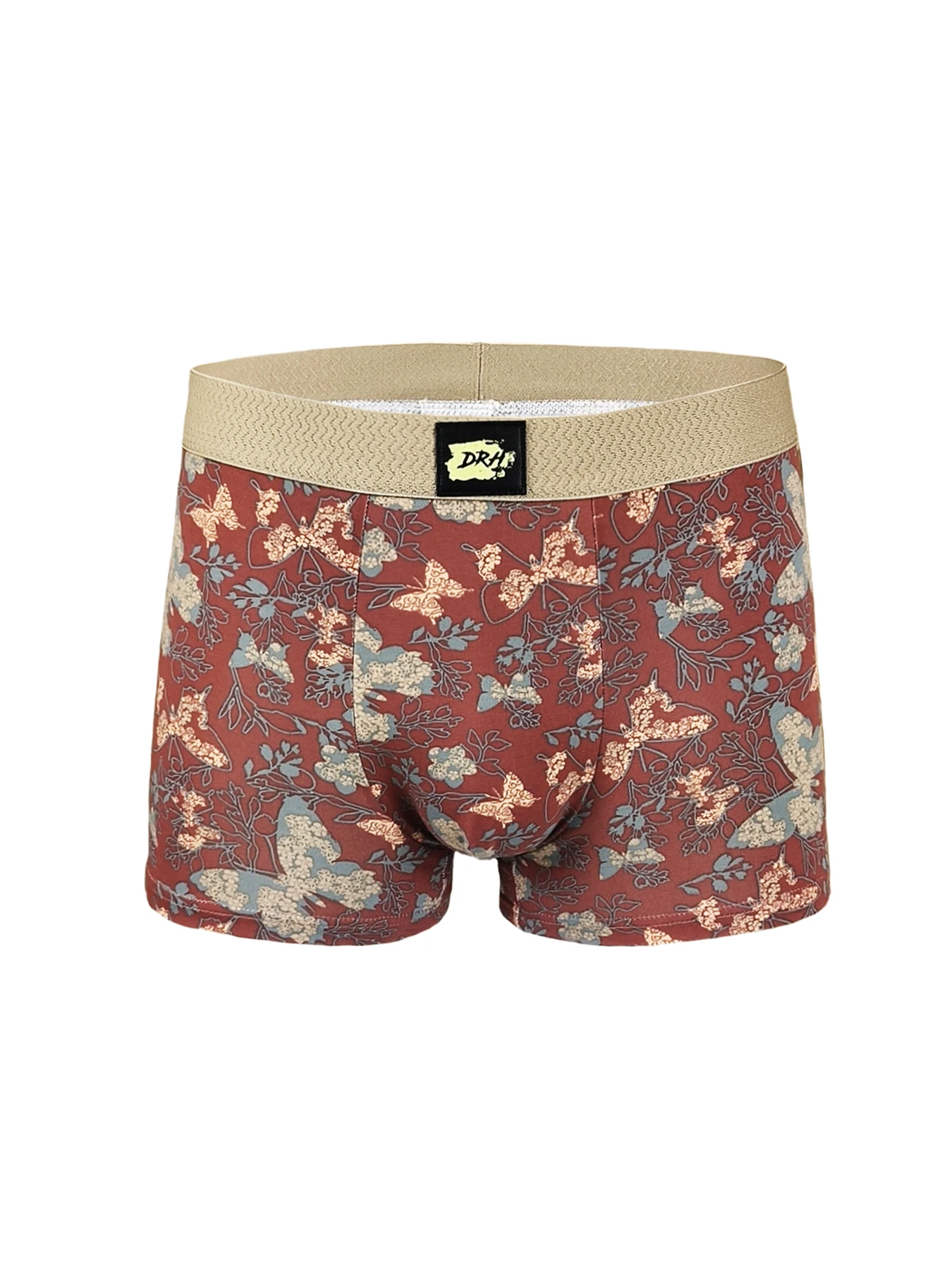 Men's 8-Pack Cotton Boxer Briefs - "DRH" Logo Waistband, Butterfly Floral Pattern Assorted Color Underwear Set