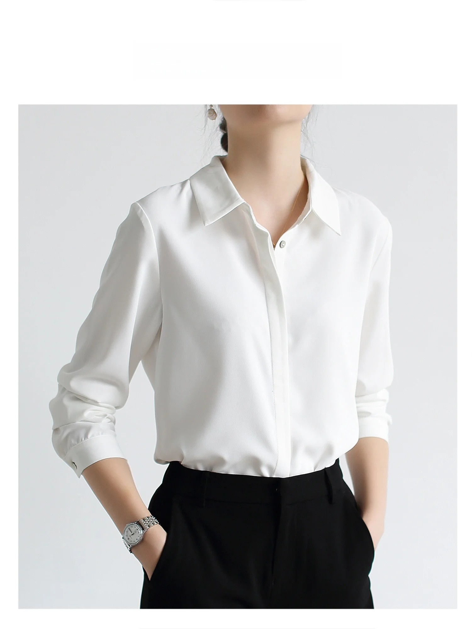 

TIDE BLEND Commuter Sle Anti-Wrinkle Chiffon Women's irt with Drape Design for Interview Formal Wear Long Sve Ne