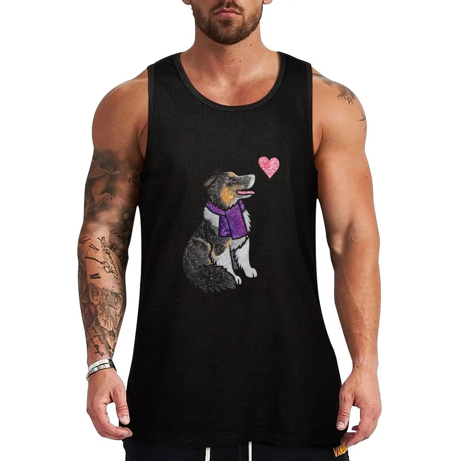 Watercolour English Shepherd Tank Top Vacation Casual Tank Top Beach Sleeveless Loose Fit