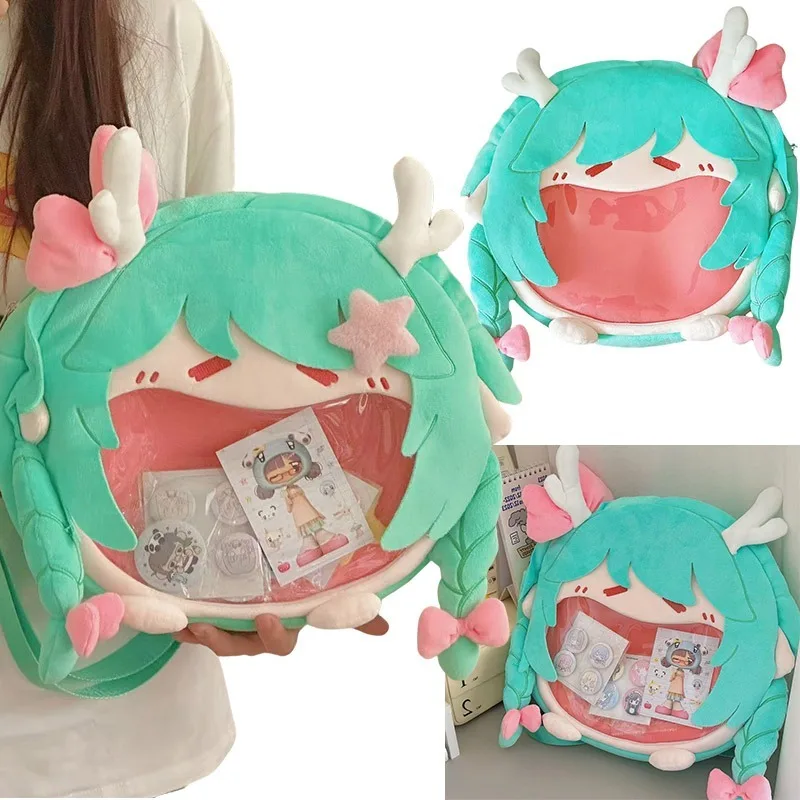 

Hatsune Miku Transparent Badge Display Backpack Anime Character Girl Commuting To Comic Exhibition Zipper Backpack Birthday Gift