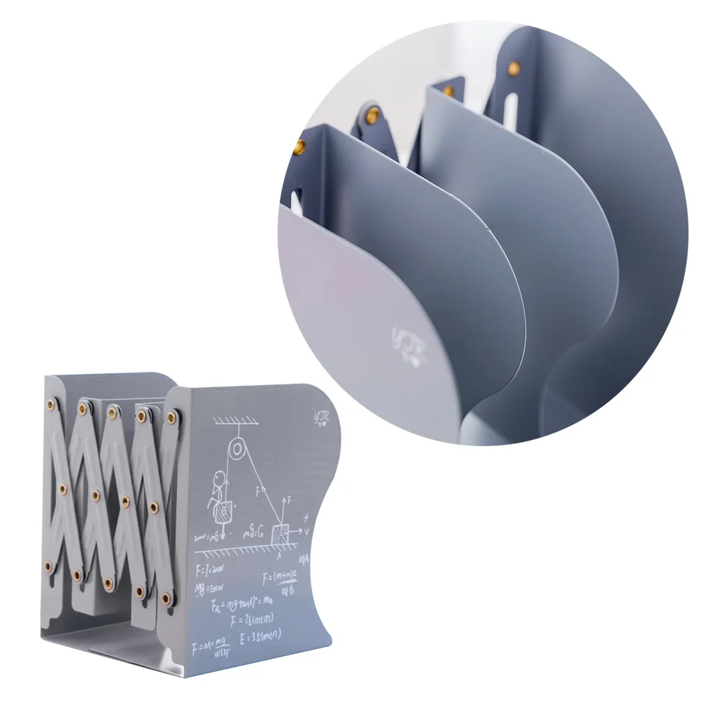 1Pcs Retractable Bookends Adjustable Metal Non-Skid File Folder Holder Grey Sturdy Desk Organizer Adjustable Bookends