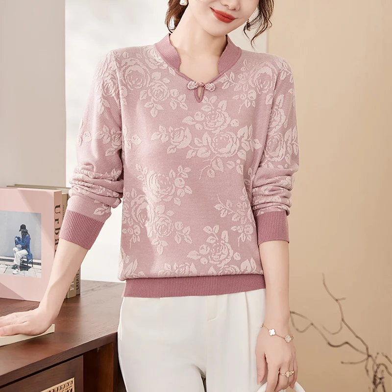 

New Chinese Sle Knitwear Faionable Base Layer Sweater for Middle-Aged And ly Women Spring Season Ele irt