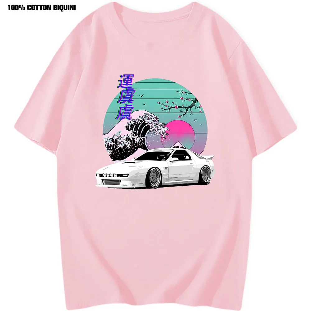 Anime Shirt For Japanese Vaporwave JDM Legend Car RX7 Print T Shirts Harajuku Japanese Cars Mens 100% Cotton Classic T-Shirt