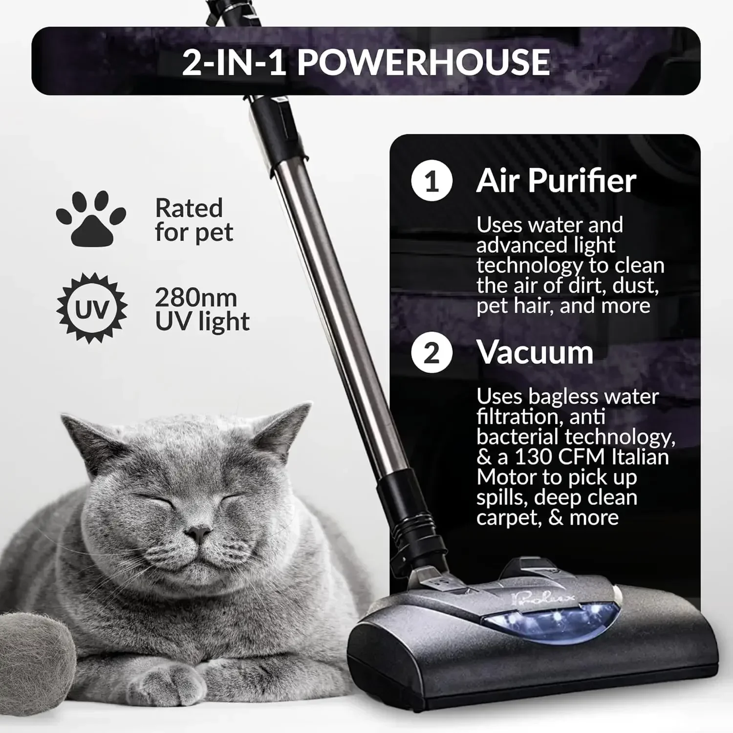 

Prolux CTX Canister Vacuum & Air Purifier, Bagless Wet-Dry Vacuum with Water Filtration, Advanced Air Cleaning Technolog