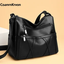 New 2024 Leather Black Crossbody Bag Women's Trendy Portable Gift Mom Bag Large Capacit Soft Multiple Layers Pockets Commuterbag