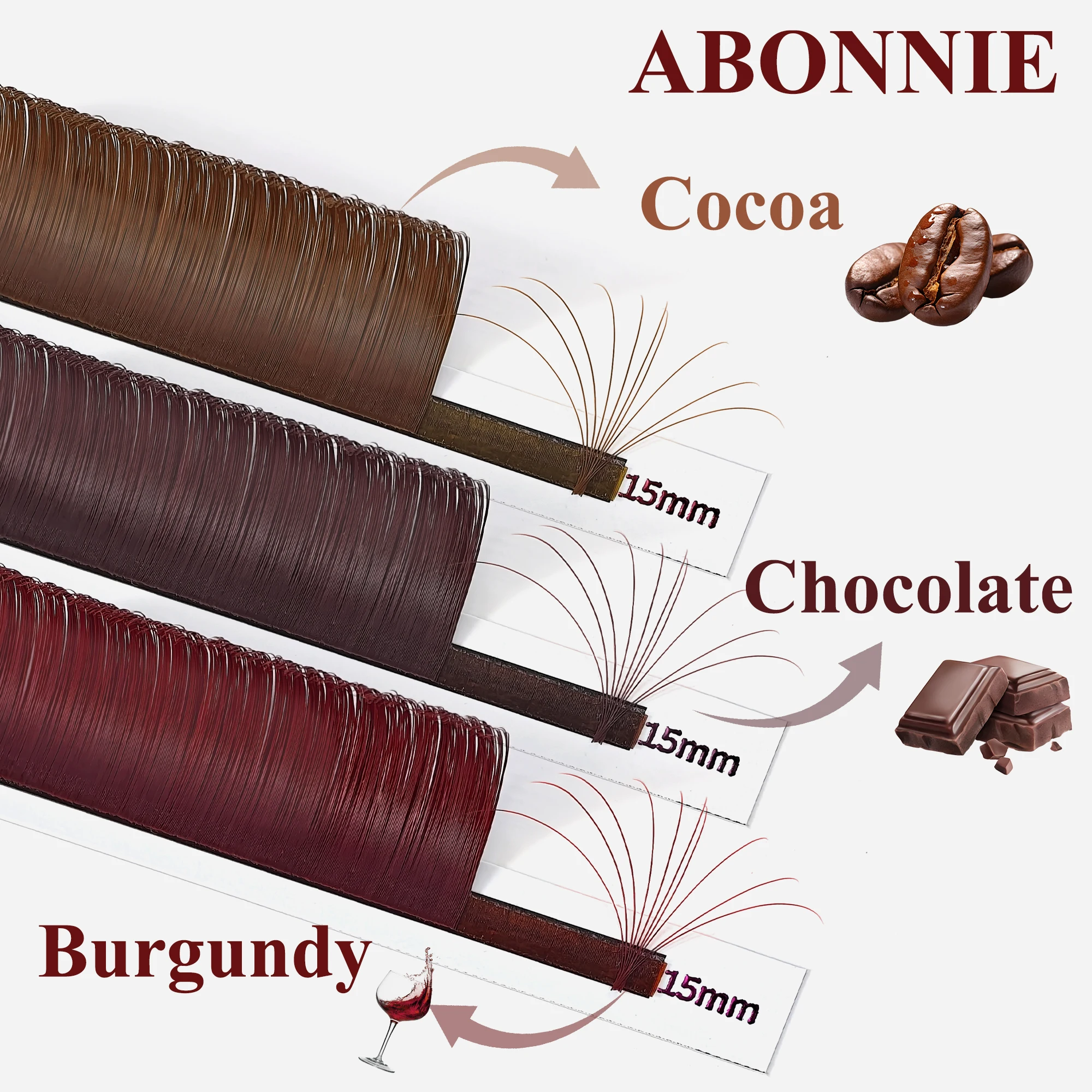 Abonnie Burgundy Lash Blooming Cashmere Easy Fan Braune Farbige Wimpernverlängerungen Volumen-Wimpern Automatisches Fächerwirk-Mechanismus Wie Butter – Detail 1