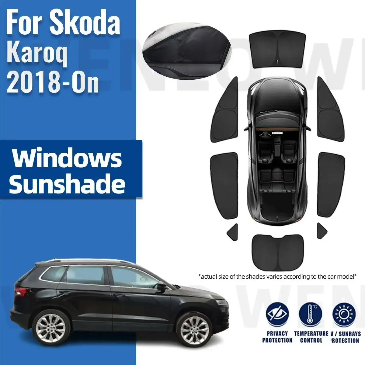 

For Skoda Karoq 2018-2023 2024 Full Cover Car Sunshade Shield Front Windshield Frame Curtain Rear Side Window Sun Shades Visor