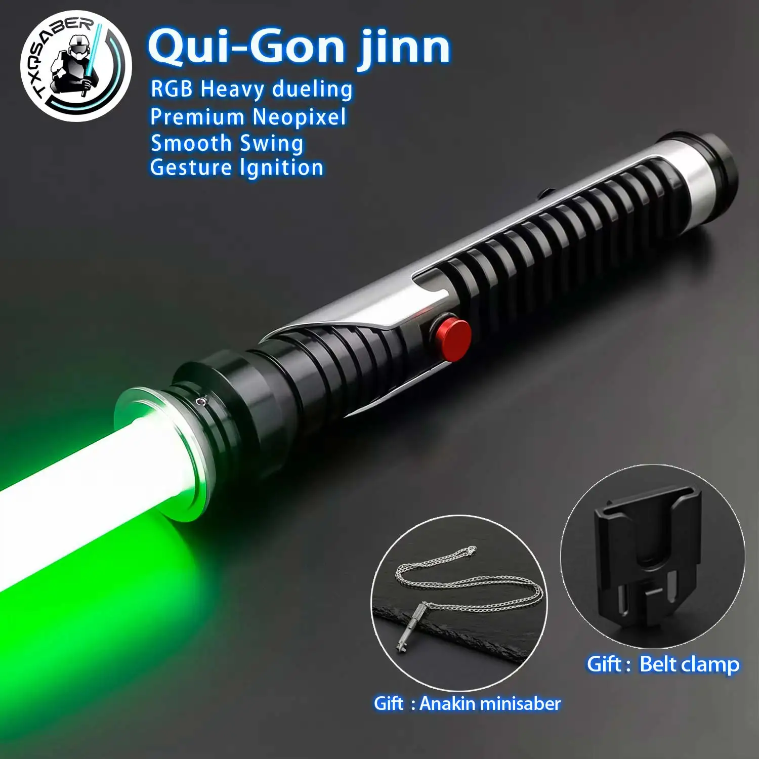 

TXQSABER Qui-Gon Реплика светового меча с металлической рукояткой RGB Тяжелый дуэльный неопиксельный световой меч Гладкие качели Косплей Подарок для взрослых