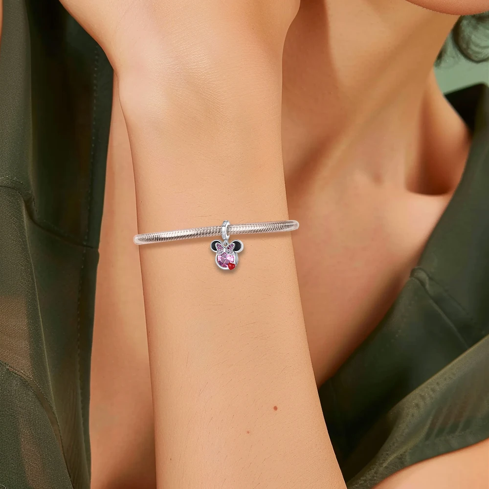 ديزني 925 الفضة الاسترليني غرزة ودب قلادة مطرز DIY مجوهرات الأزياء هدية عيد ميلاد عطلة ارتداء اليومي