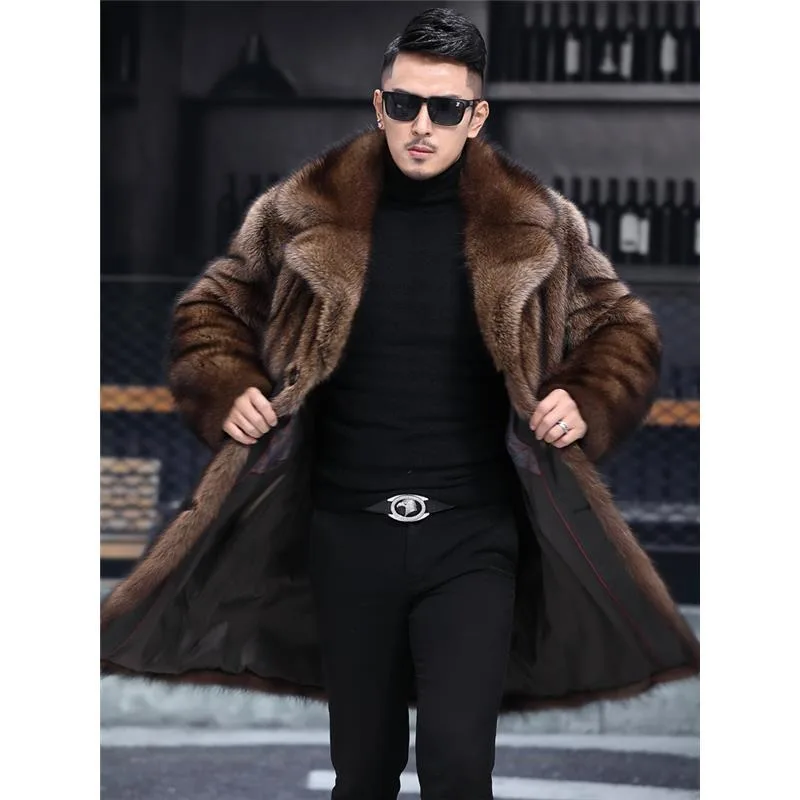 Cappotto di pelliccia lungo da uomo cappotto di visone caldo invernale giacca grassa giacca a vento Casual allentata