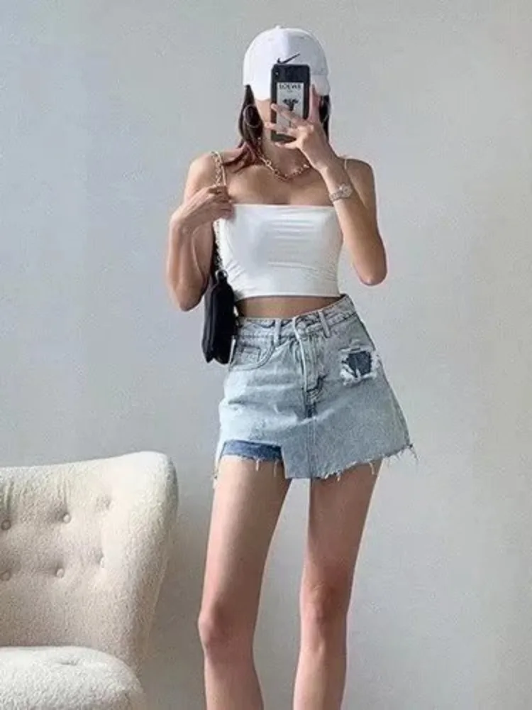 Feynzz\'s Net Red Frayed Denim Shorts Women\'s Summer Dress New Style Is Thin High Waist Wide Leg Hole A-line Hot Pants Trend