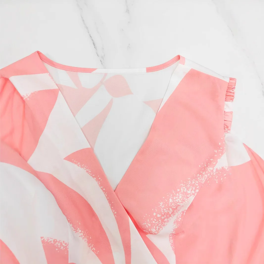 Langes Kleid für Damen, A-Linie, Vestidos, bedruckt, lässig, V-Ausschnitt, kurze Ärmel, elegante Hochzeit, Streetwear, Y2k, Arbeit, Party, Sommer 2025,