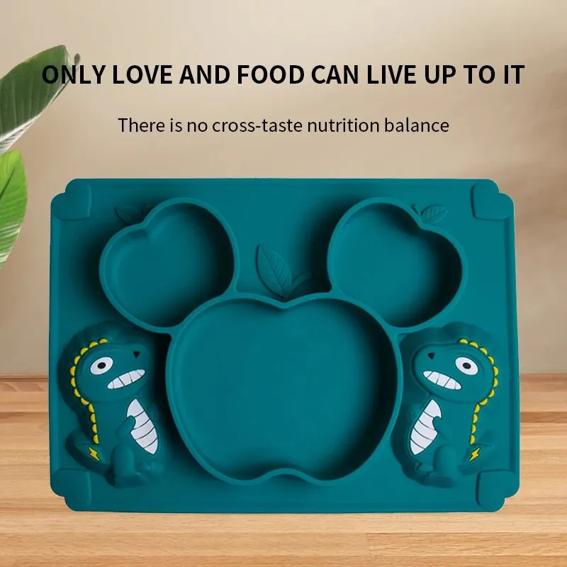 

1 PCS Childrens Cartoon Dinosaur Silicone Dinner Plate Infant Training Food Bowl Integrated Suction Bowl Tableware