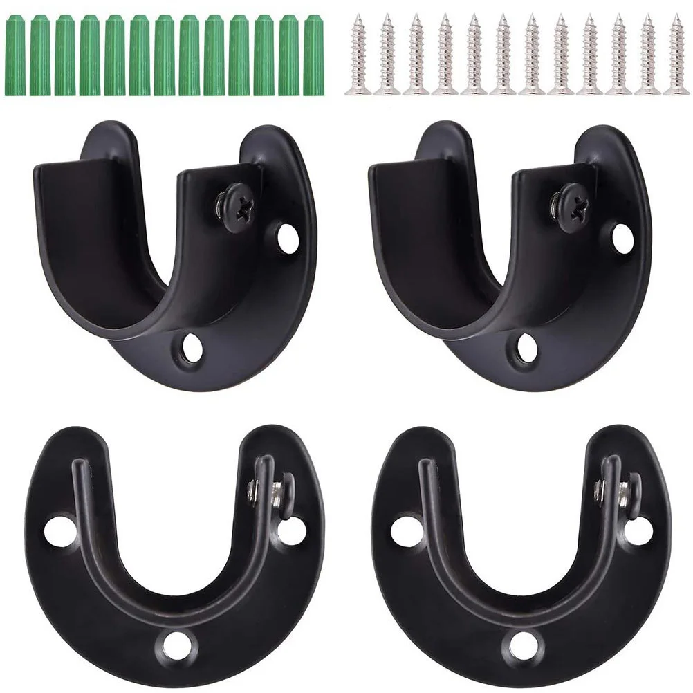 

1set 1Set Stainless Steel Closet Pole Socket Shower Rod Base Black Bracket For Hanging Curtains Clothes Home Supply