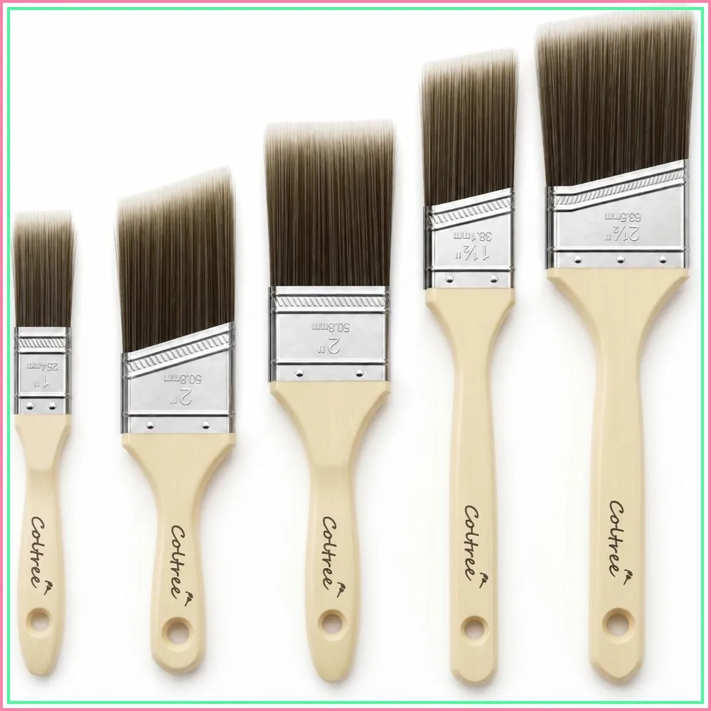 

5-Pc Paint Brush Set: Flat & Angle for Walls, Trim, Oil & Water-Based Paints