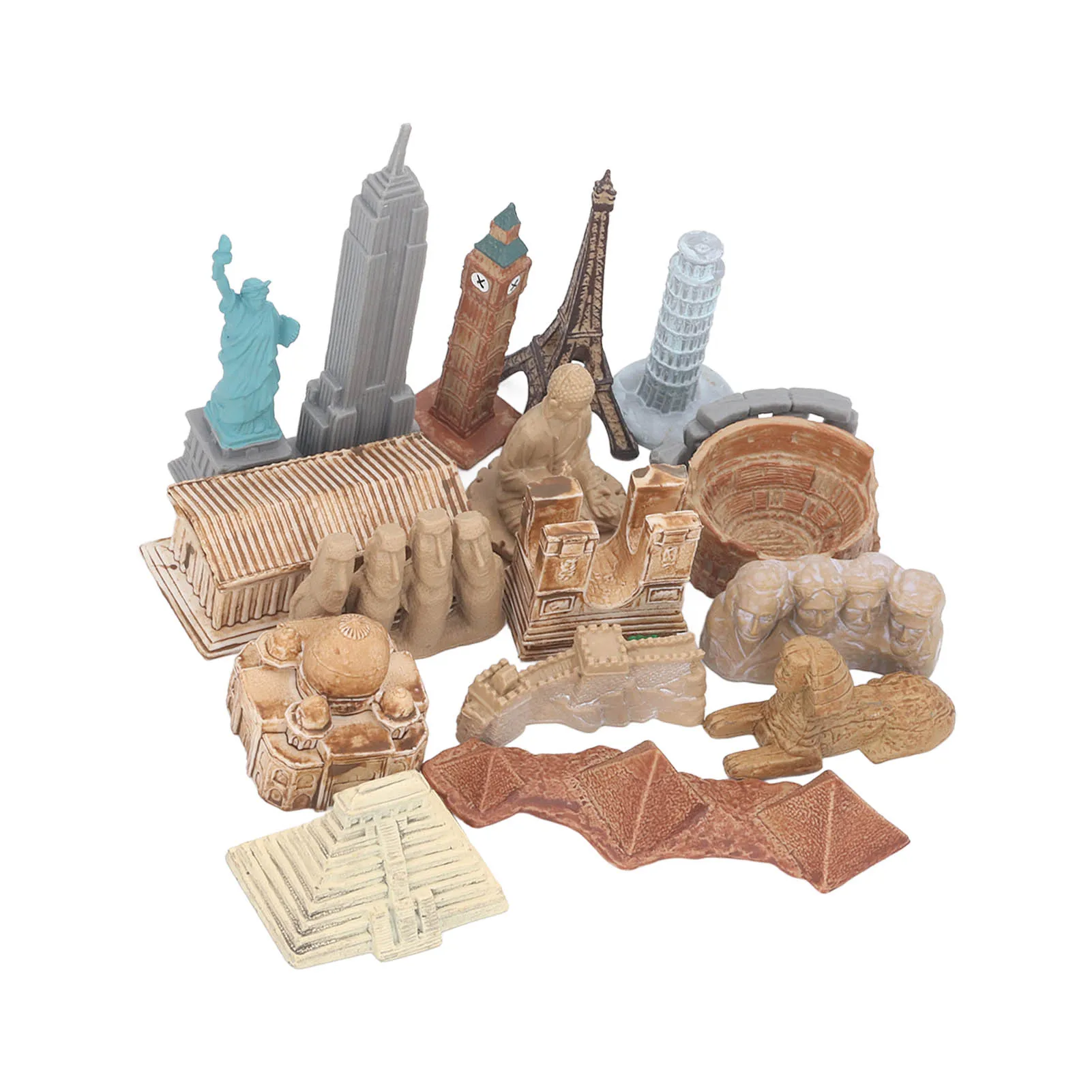 17Pcs Miniature Ancient Buildings Set Plastic Around The World City Miniatures Buildings Egyptian Pyramid Model Kit Decoration