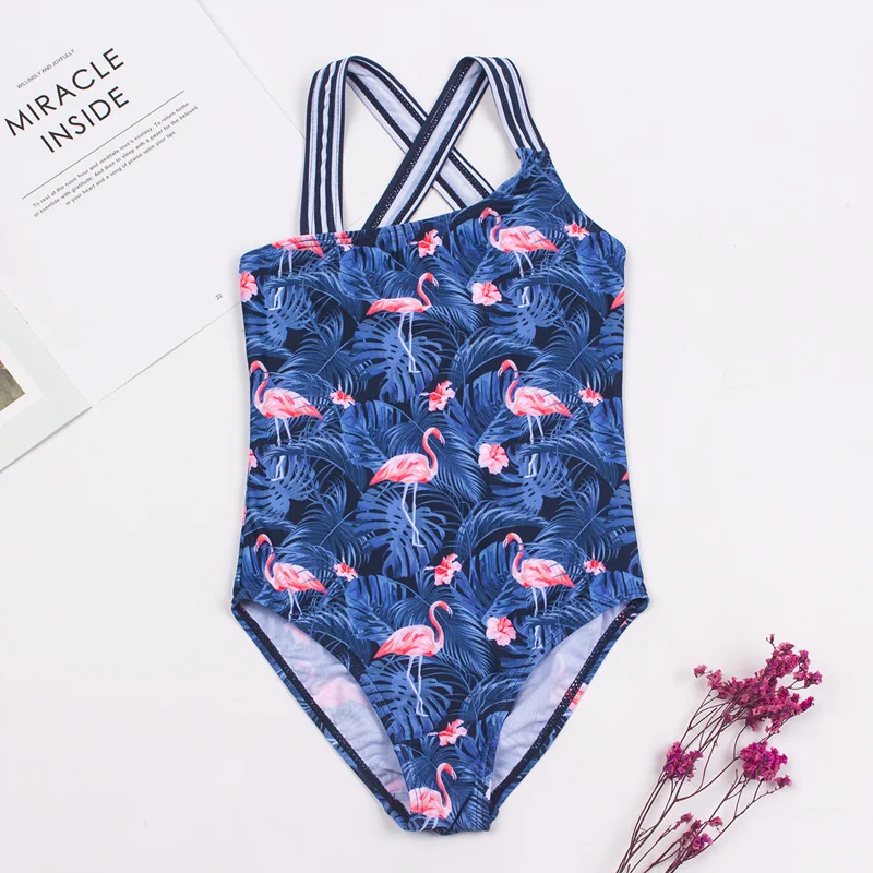 3-14 Years Flamingo Print Summer Teen Girls Kids Swimwear Summer Beach Students Children Kids One Piece Swimsuit Bathing Suit