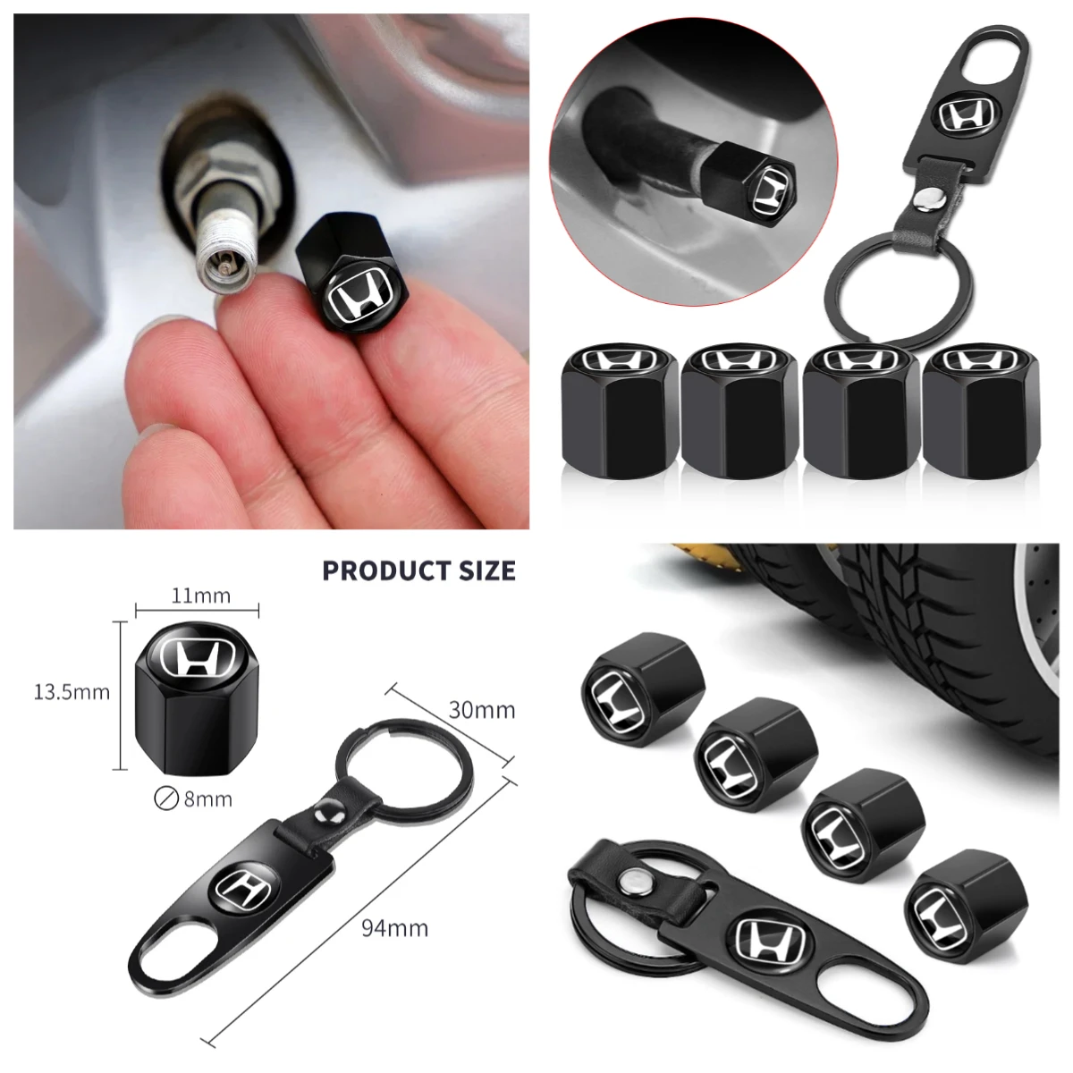 

Car Wheel Tire Valve Stems Cap With Keychain Keyring Badge For Honda Civic Accord CRV HRV Fit Jazz City Odyssey Jade Vezel