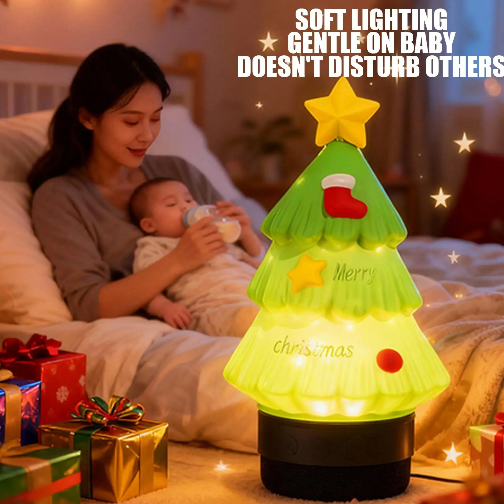 

Рождественский ночник с беспроводным динамиком, перезаряжаемая светодиодная настольная лампа для спальни, гостиной, домашнего декора, рождественские подарки