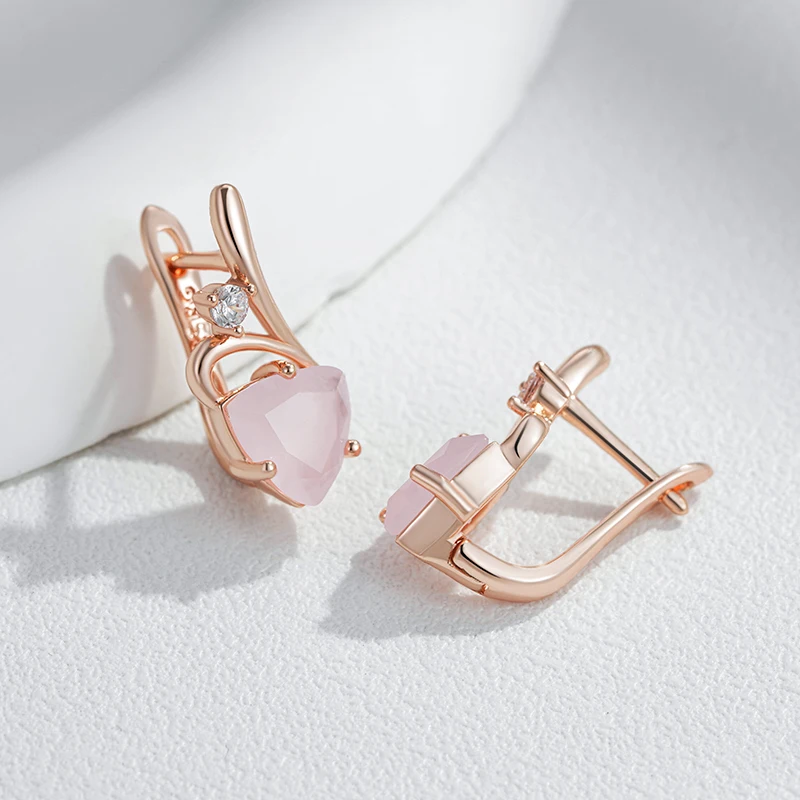 Kinel Hot 585 Rose Gold Color Drop Earrings for Women Unusual Pink Natural Zircon Accessories Fashion Daily Vintage Jewelry