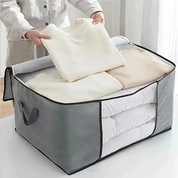 1pcComforter Bags With Zipper, Large Clothes Storage Bag, Clothes Organizer With Handle Clear Window, Storage Bins Containers Fo