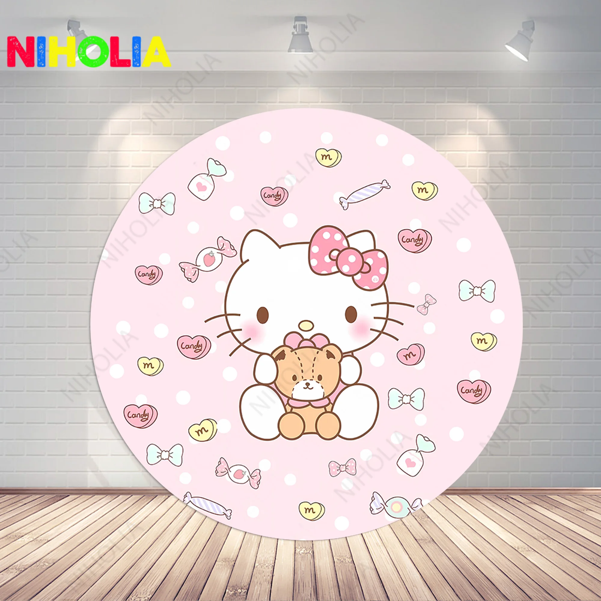 Hello Kitty Photo Background Circle Cover Girls Birthday Party neonato Photography Background Round Photo Booth Prop