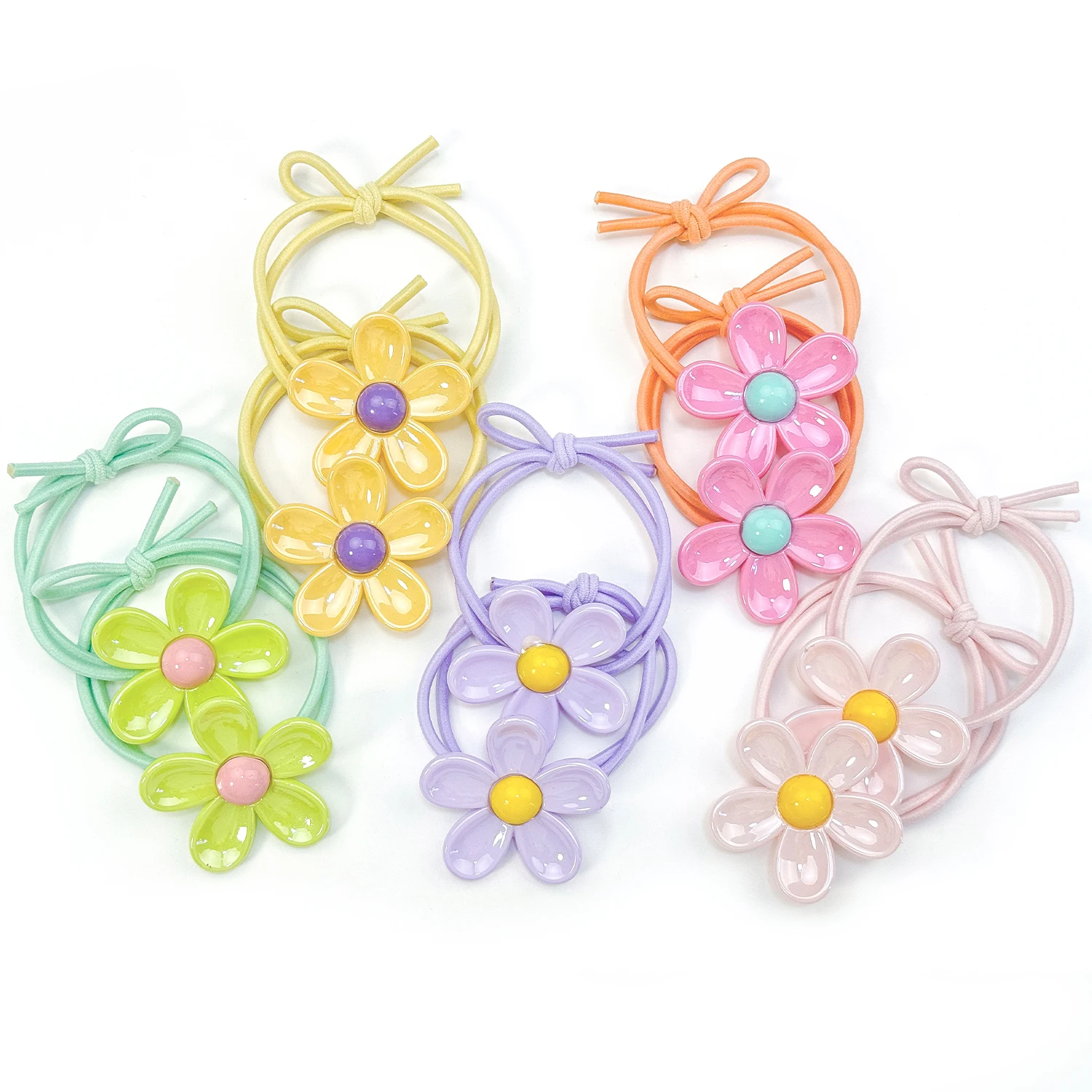 2/5PCS Cute Girls Flower Long Elastic Hair Band For Kids Exquisite Braid Ponytail Holder Rubber Teis Fashion Hair Accessories