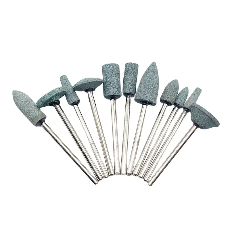 10pcs Dental Mounted Stones Grinders 2.35mm Contours Geramic Green Stones Grind Polisher Green HP Polishing Stone Drills