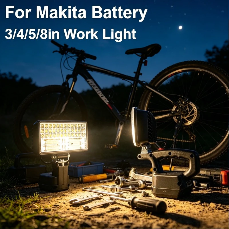 Lanterna de Mão LED de 8 Polegadas para Bateria Makita 14.4V 18V, Holofote Portátil com USB Duplo para Iluminação de Emergência Externa